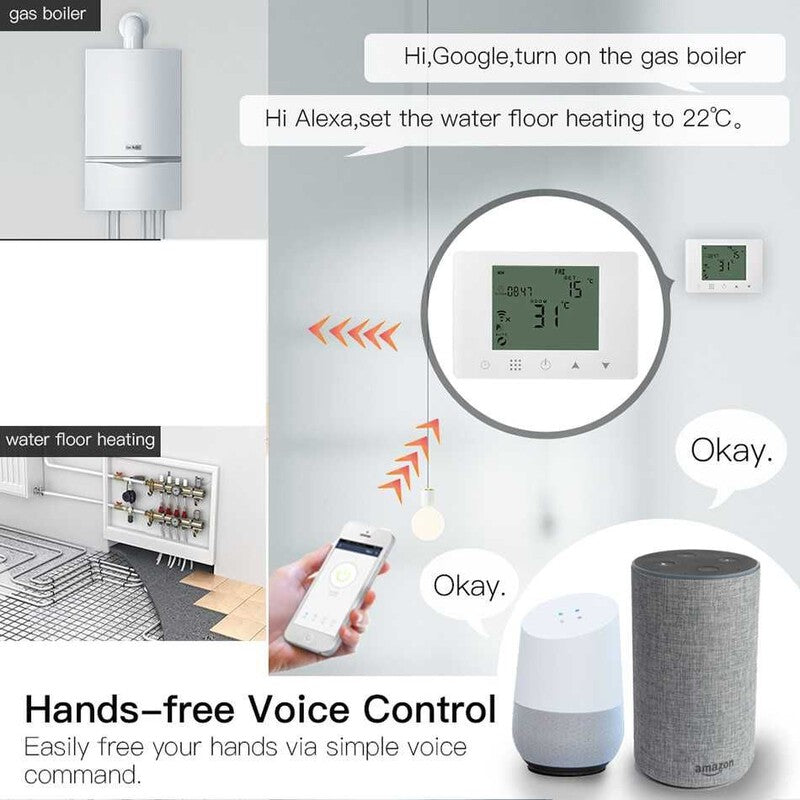 Termostat smart HYSEN HY09RF-WiFi-RF Tuya, incalzire gaz Termostat smart HYSEN HY09RF-WiFi-RF Tuya, incalzire gaz